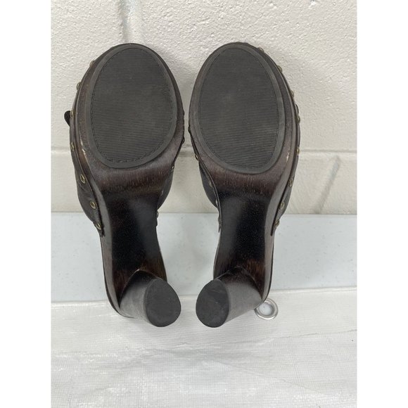 Vintage Enzo Angiolini Brown Suede Y2K High Heel Studded Mules Size 7.5 - Picture 3 of 5